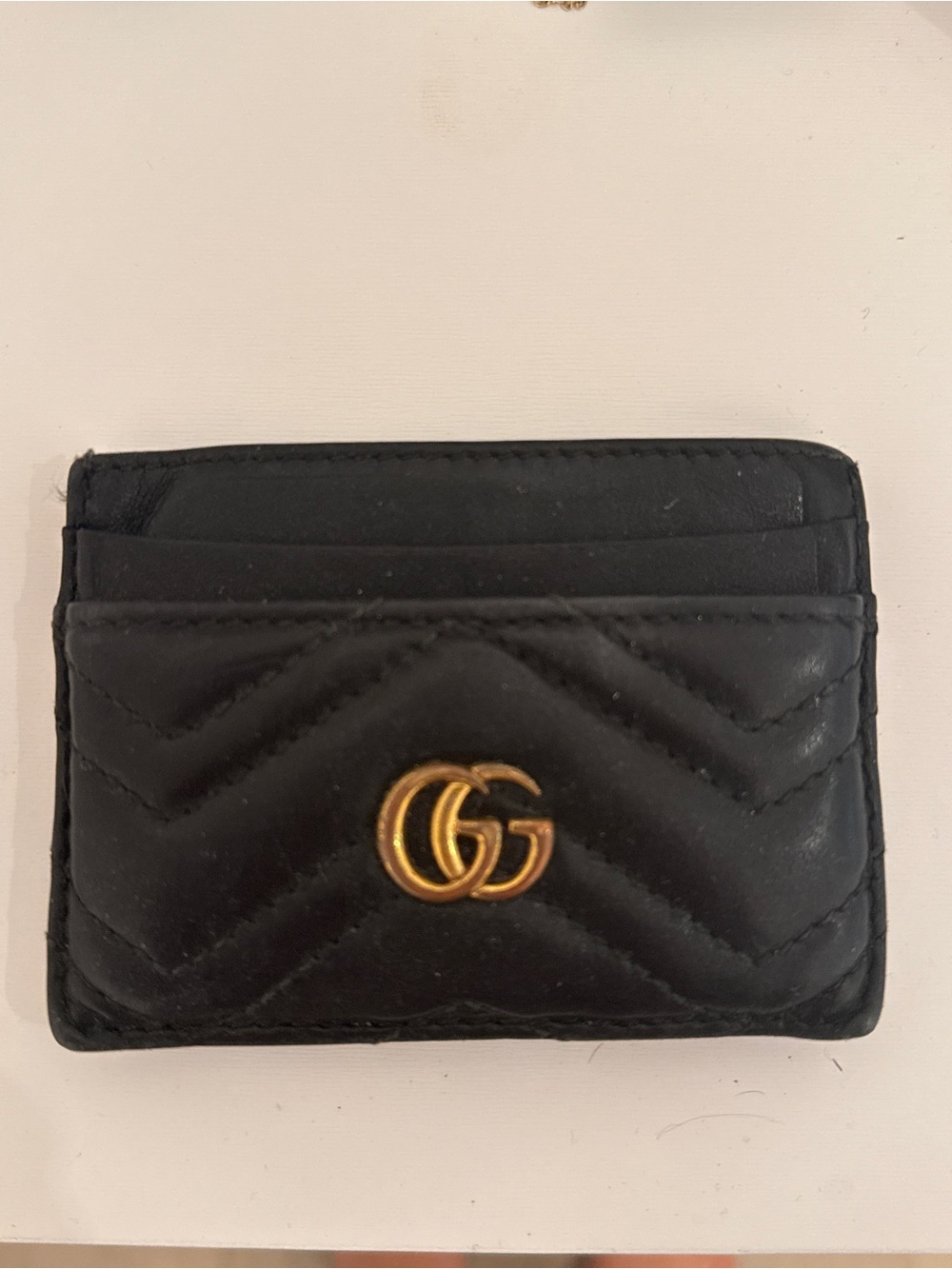 Gucci Black Quilted Marmont Leather Card Case with Gold Double G